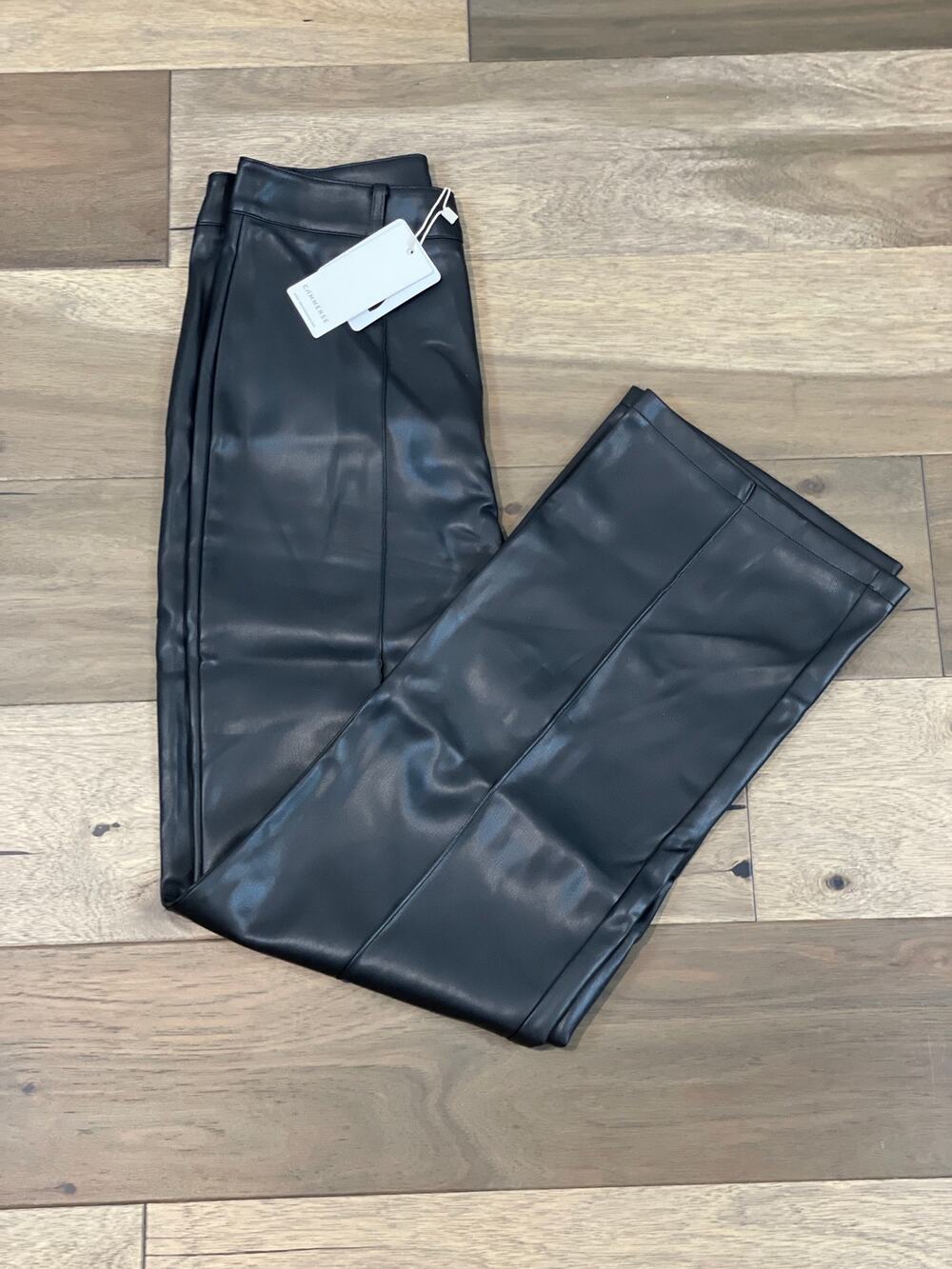 Commense Pants Size S Black High Waist Faux Leather Straight Leg Stretch NWT
